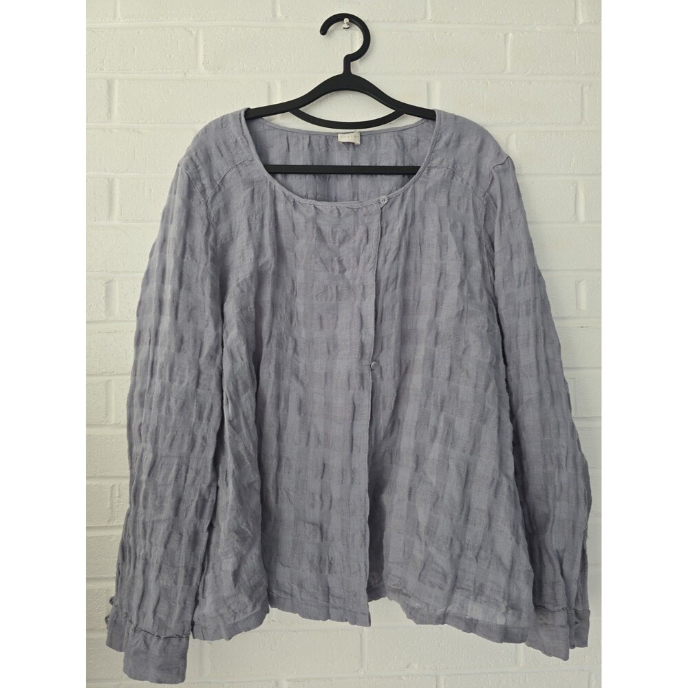 Poetry Linen & Cotton Mix Crinkle Blouse Jacket Sz. 14 Button Front Long Sleeve